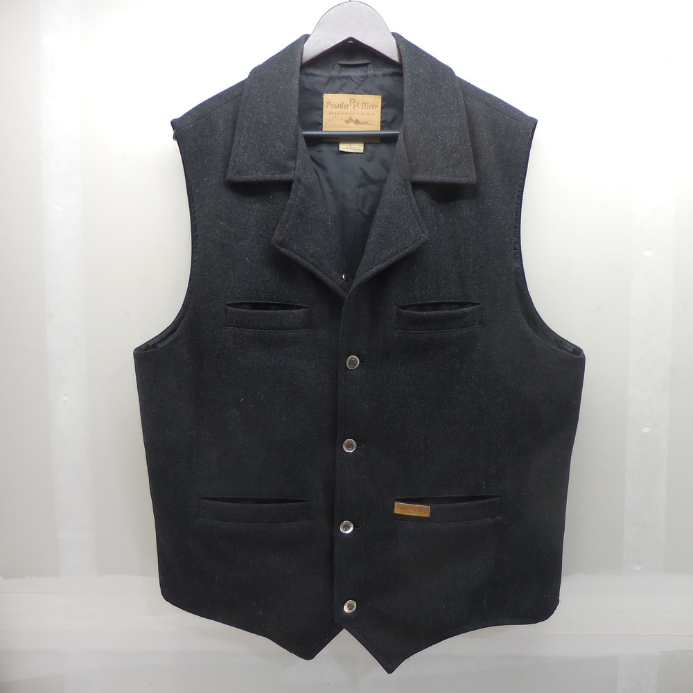 Powder River Outfitters Mens Black Wool Western Vest Large Panhandle Slim Notch
